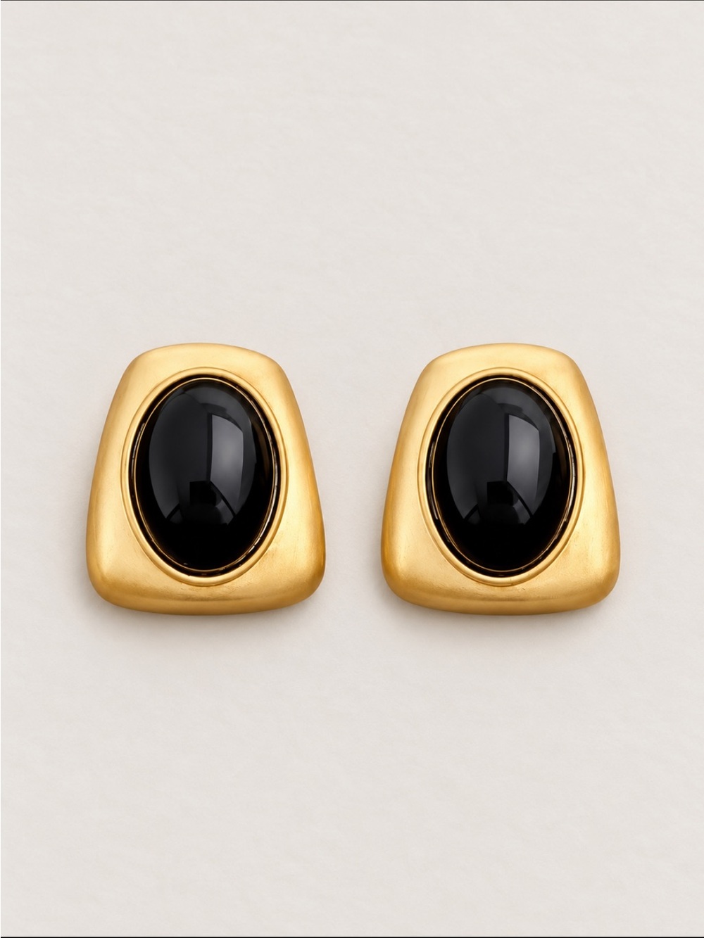 New! Gold Black Oval Post Statement Earrings NWOT